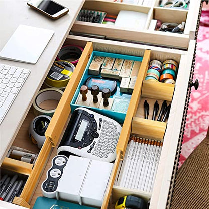 Bamboo Drawer Dividers, Expandable Drawer Separators Splitter, 17-22 inches Adjustable Spring-loaded Organizer for Large Utensil, Clothes, Tools Drawers, 6 Pack Dividers + 4 Pack Baffle