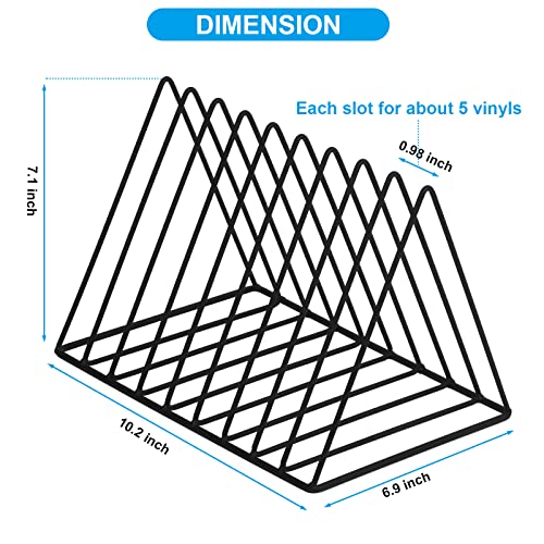 Vinyl Record Holder Storage, 9 Slot Metal Magazine Book Album Display Rack, Stylish Triangle Desktop File Sorter Organizer for Home Office, Black