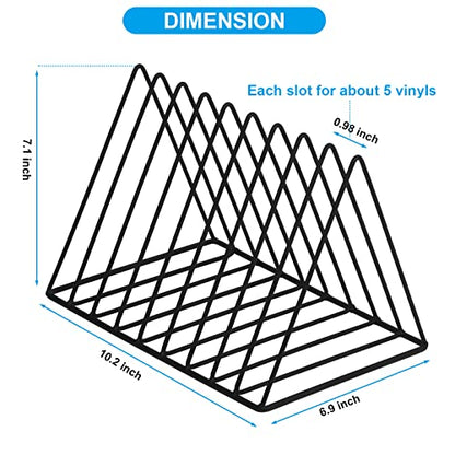 Vinyl Record Holder Storage, 9 Slot Metal Magazine Book Album Display Rack, Stylish Triangle Desktop File Sorter Organizer for Home Office, Black
