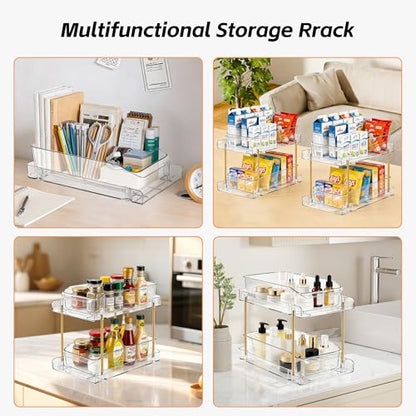 LAREKUN4pack 2-Tier Organizer & Storage Unit Stackable Bathroom Cabinet Organizer Pull-Out Kitchen Pantry Organizer & Storage System Suitable for Countertops, Pantries, Kitchens, Bathrooms