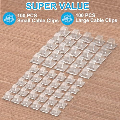 200 PCS Christmas Light Clips Outdoor (Small & Large), Adhesive Clear Cable Clips Wire Holder Cord Organizer for Cable Management, Hooks for Outdoor String Lights Patio Decor, Holiday Porch Decor
