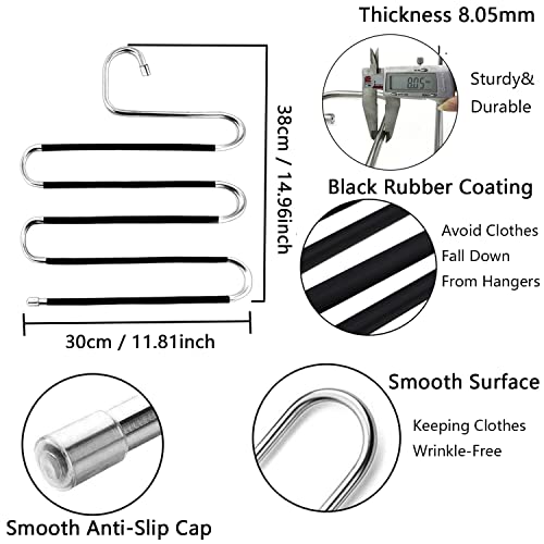 6 Pack Pant Hangers Space Saving,S-Type Non-Slip Stainless Steel Clothes Pants Hangers Closet Organizers and Storage, Closet Organizer Hanger Organizer for Scarf Jeans Trousers Towels Leggings