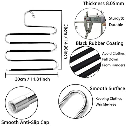 6 Pack Pant Hangers Space Saving,S-Type Non-Slip Stainless Steel Clothes Pants Hangers Closet Organizers and Storage, Closet Organizer Hanger Organizer for Scarf Jeans Trousers Towels Leggings