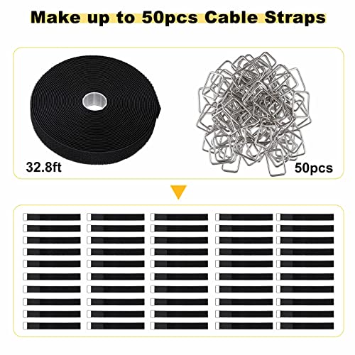 YMCRLUX 1"x32ft Hook and Loop Straps with 50 Metal Buckles, Adjustable Fastening Cable Straps, Cut-to-Length Cinch Strap, Reusable Nylon Securing Cord Ties for Organizer or Storage, 1 inch Wide, Black
