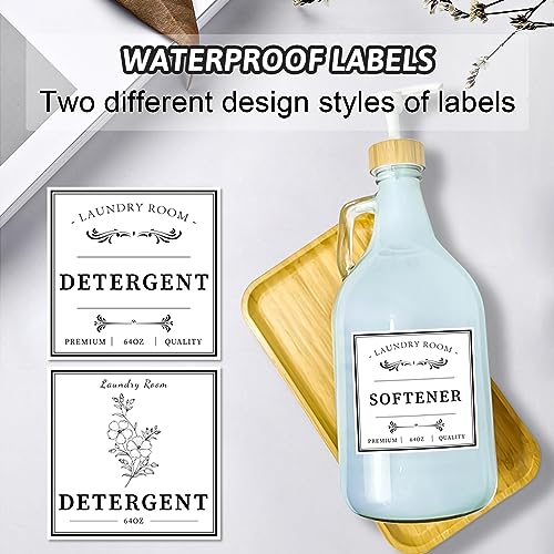 2 Pcs Glass Laundry Detergent Dispenser Bottle, Liquid Laundry Soap Dispenser for Laundry Room, 64oz Detergent Bleach Softener Dispenser for Farmhouse Decor, Includes Bamboo Pumps Tray Funnel Labels