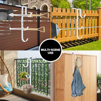 2Pcs White Pool Pole Hangers, Adjustable Heavy Duty Swimming Pool Fence Hooks for Pool Equipment, Skimmers, Leaf Rakes, Nets, Brushes, Vacuum Hose, Garden Tool Organizer