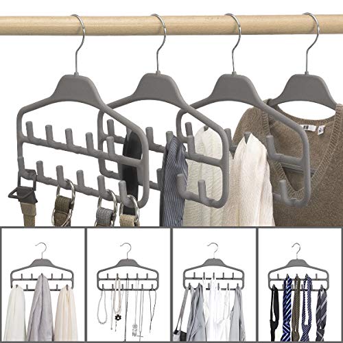 Belt Hanger 2 Pack, Sturdy Belt Organizer with 360 Degree Swivel, Tie Rack with 11 Large Belt Hooks for Closet, Non Slip Rubberized Belt Rack, Gray