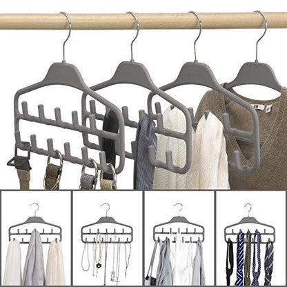Belt Hanger 2 Pack, Sturdy Belt Organizer with 360 Degree Swivel, Tie Rack with 11 Large Belt Hooks for Closet, Non Slip Rubberized Belt Rack, Gray