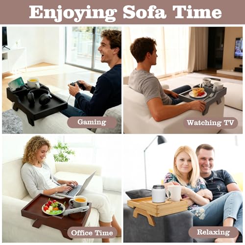 Couch Cup Holder Tray, 15.4"x9.9" Large 4 in 1 Couch Armrest Table with 360°Rotated Phone Holder, Non-Slip Clip on Side Table for Drinks/Remote/Snacks, Ideal Gift for Husband, Wife, Parents