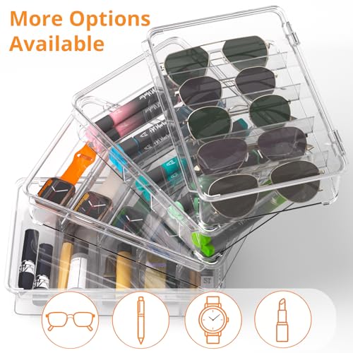 Sunglasses Organizer, Acrylic Clear Plastic Stackable Sunglasses Case with 5 Compartments,Glasses Organizer