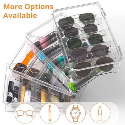 Sunglasses Organizer, Acrylic Clear Plastic Stackable Sunglasses Case with 5 Compartments,Glasses Organizer