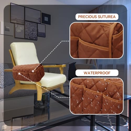 MEHIDFY Armchair Caddy, Waterproof Sofa Armrest Organizer, Non Slip Recliner Organizer, Remote Holder for Recline, Recliner Caddy with 14 Pockets Storage for TV Remote, Phone, Magazine (Brown)