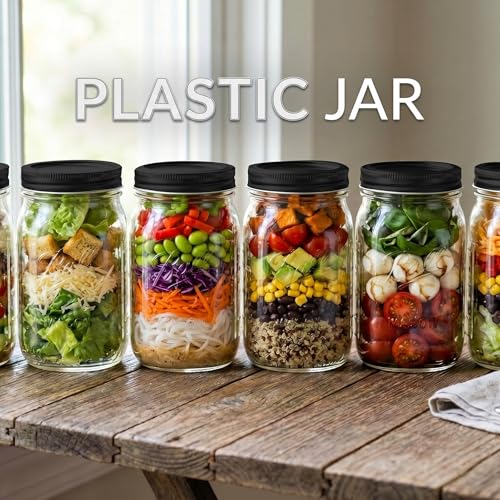 novelinks 32 oz Plastic Mason Jars and Clear Plastic Jars with Lids 32 oz