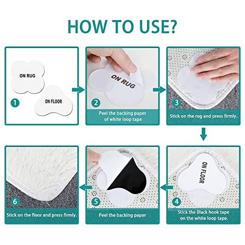 Large Size Grippers, Non Slip Washable Rug Tape Grip Carpet Corner, Hook and Loop Pads Non Curl Reusable Stoppers Keep Your Area Rug Flat on Hardwood Floors and Tiles (32)