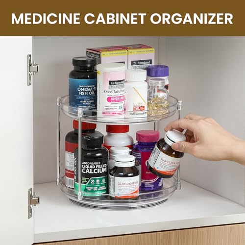 2 SET 2 Tier Non-Skid Acrylic Lazy Susan Organizer - Rotating Spice Rack - Turntable Spinning Organization for Kitchen, Pantry, Countertop, Closet, Bathroom, Vanity, Medicine Cabinet Organizing,9.25''