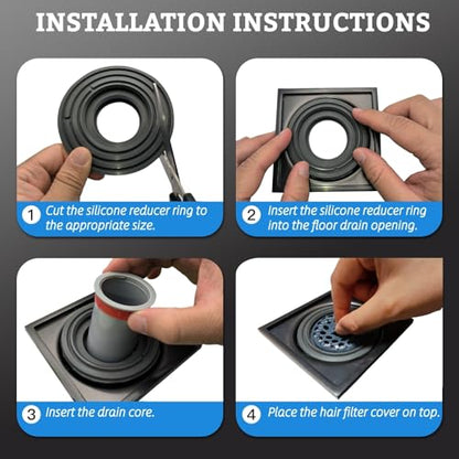 Odor-Proof Shower Drain Plug - Backflow Preventer with Magnetic Closure Valve, Hair Catcher, and Silicone Reducer Ring, Fits 1.9''-3.9'' ID Drains, Sewers, and Pipes