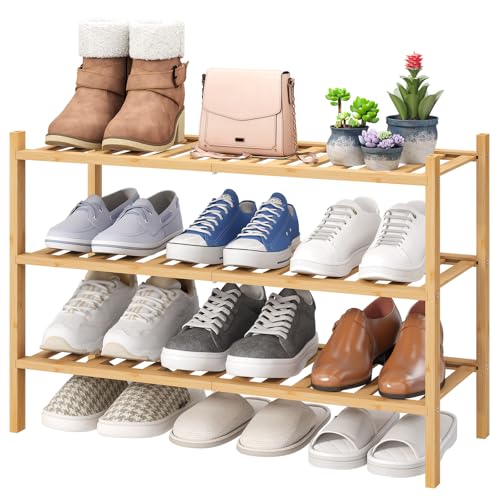 viewcare 3-Tier Free Standing Shoe Racks, Bamboo Wood Shoe Rack for Entryway & Closet, Beautiful | Natural | Functional | Sturdy Shoe Rack