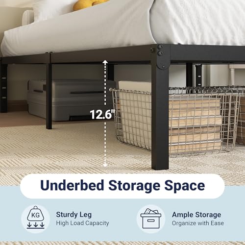Allewie Full Size Bed Frame, 14 inch Metal Platform Beds with Storage Space, No Box Spring Needed and Easy Assembly, Black