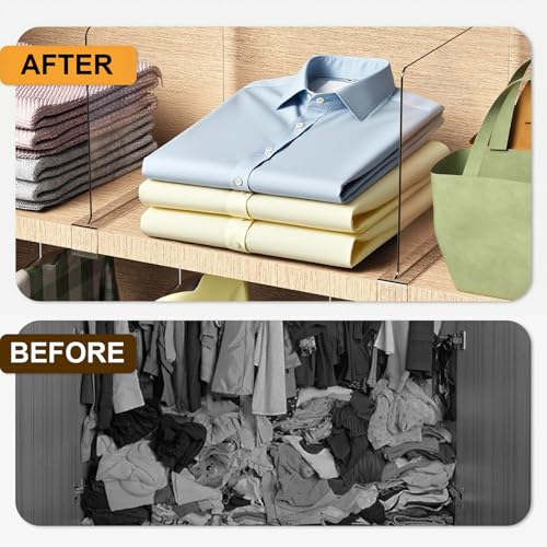 8 Pack Closet Shelf Dividers Purse Handbag Organizer Storage | Acrylic, Clear, Suitable for Kitchen, Office, Bookshelf, Cabinet, Sweater, Clothes, Towel, Bag Tall Separators Organization