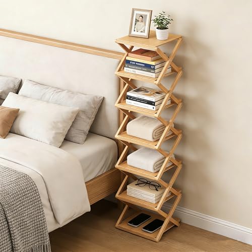 Bamboo Shoe Rack - No Assembly Required, Tall Narrow Foldable Shoe Organizer, Space-Saving Multifunctional Shelf for Entryways, Corners, Bedrooms, Balconies, 4 Layer(Reinforced and Thickened)