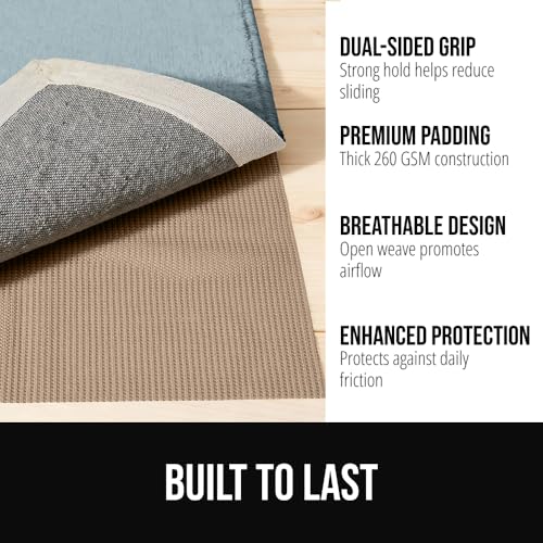 GORILLA GRIP® Premium Dual Sided Thick 5x7 Rug Gripper Pad for Hardwood Floors, Breathable Slip Resistant Pad Grips Under Carpet Area Rugs for Hard Surface Floor Protection, Easy Trim Mats, Beige