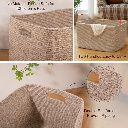 OIAHOMY 118L XXXLarge Cotton Rope Storage Basket, Oversized Blanket Basket, Used for Organizing Dirty Clothes in Living Room, Bedroom, Nursery, Dog Toy Storage Bins, 25" x 17" x 16",Brown variegated