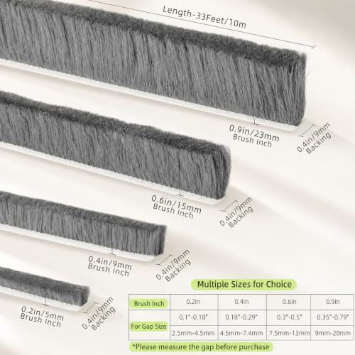 Brush Weather Stripping Door Window Seal,0.9 x 0.4 x 32.8 FT | Felt weather stripping,door sweep,sliding glass door applicable,soundproof,door frame sealing,windproof weatherstripping