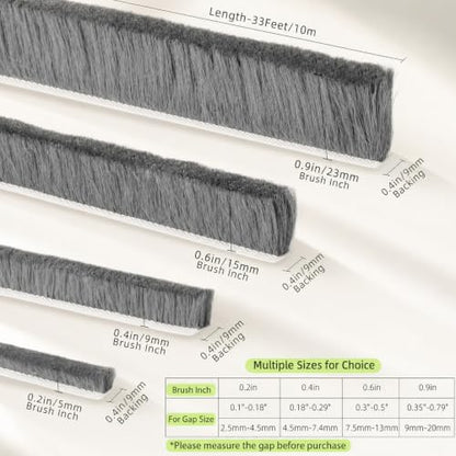 Brush Weather Stripping Door Window Seal,0.9 x 0.4 x 32.8 FT | Felt weather stripping,door sweep,sliding glass door applicable,soundproof,door frame sealing,windproof weatherstripping