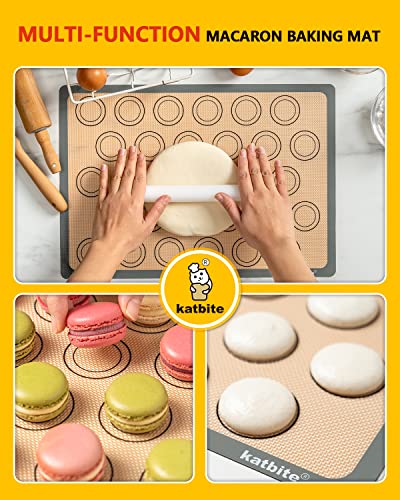 Katbite Macaron Silicone Baking Mat Set of 2 Grey | 2 Half Sheet Mats, Reusable & Nonstick Macarons Baking Supplies Silicone Bakeware Mats for Macarons Cookies