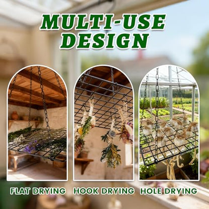 Black Iron Garlic & Herb Drying Rack–Space-Saving 81-Hole Metal Dryer with 20 S-Hooks for Flower,Onion and Grass, Resistant Hanging Organizer for Indoor & Outdoor Use–Ideal for Home Gardeners