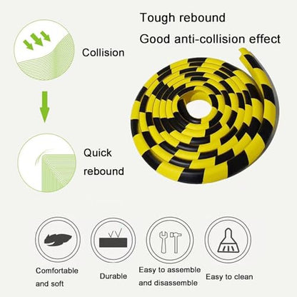 Wall Edge Corner Guards, 196.9in/5m Yellow Black Safety Bumpers, Self-Adhesive Foam Protector Padding, Warehouse Racks, Shelves, Garage & Equipment Protection (1, Yellow+Black, 196.5in/5m)