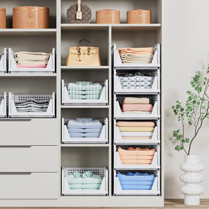 5 Pack Stackable Closet Storage Basket - Stackable Storage Bins | Multifunctional & Foldable Closet Organizer Waterproof, Wardrobe Cupboard Space-Saving Storage Drawer Organizer