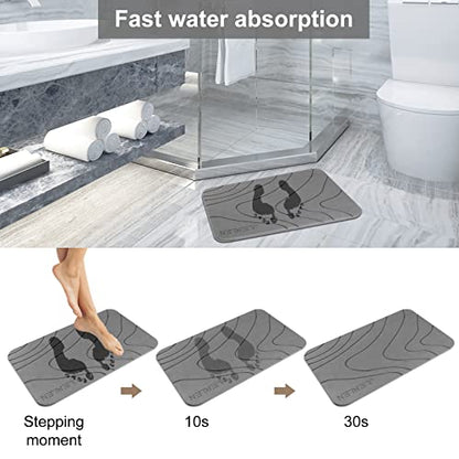 JUERLEN 2 Pack Diatomaceous Earth Shower Mat, Stone Bath Mat, Nonslip Super Absorbent Fast-Drying Hard Bath Mat for Bathroom Shower Floor, 24 x 16 inch, Grey Wave Design