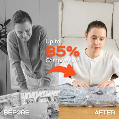 Vacuum Bags for Clothing with Rechargeable Air Pump, 15 Pack Vacuum Seal Bags for Travel, Space Saver Bags for Luggage and Suitcases, Compression Packing Bags in Multiple Travel Size