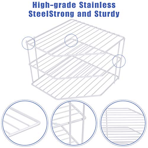 3-Tier Corner Shelf Counter and Cabinet Organizer - Steel Metal Wire - Rust Resistant - Plates, Dishes, Cabinet & Pantry Organizer - Kitchen Organization (10 x 7.5 Inch)(White)