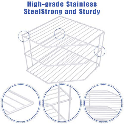 3-Tier Corner Shelf Counter and Cabinet Organizer - Steel Metal Wire - Rust Resistant - Plates, Dishes, Cabinet & Pantry Organizer - Kitchen Organization (10 x 7.5 Inch)(White)