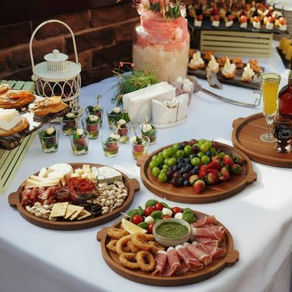 Charcuterie Board 13'' Wood Serving Platter Round Ottoman Coffee Table Tray | Acacia Wood Serving Tray with Handles, Wooden Cheese Board Circular Decorative Serving Platter for Party Supplies, 1 Board