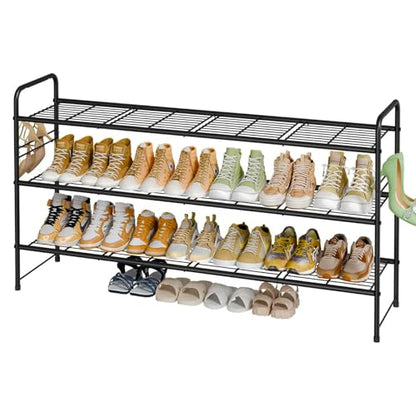 3 Tier Shoe Rack for Closet, 44 Inch Extra Long Shoe Storage Organizer for Shelves, Heavy Duty Metal, Easy Assembly, Black