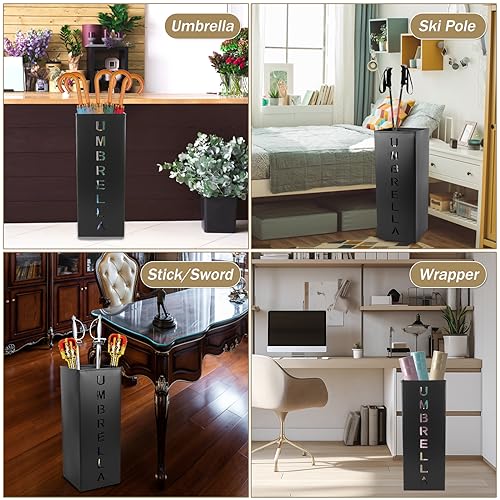 Metal Umbrella Holder, 16.5x6.3x6.3inch Square Free Standing Umbrella Rack Decorative Umbrella Holder Bin Multipurpose Walking Sticks Holder for Umbrella Cane Entryway Home Office (Style A)