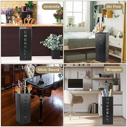 Metal Umbrella Holder, 16.5x6.3x6.3inch Square Free Standing Umbrella Rack Decorative Umbrella Holder Bin Multipurpose Walking Sticks Holder for Umbrella Cane Entryway Home Office (Style A)