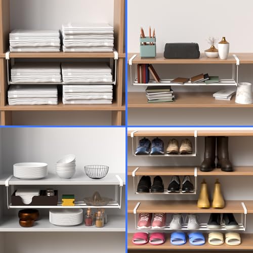 CroBlissful 2 Pcs Expandable Shoe Rack Organizer for Closet 16.5-31.5 Inch Adjustable Retractable Hanging Cabinet Shoe Shelf Dorm Room Storage for Space Saving (White)