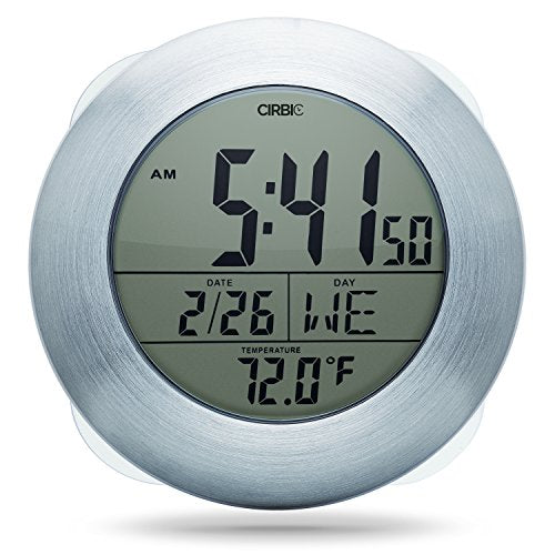 Extra Large Shower Clock with Suction Cups, Date and Temperature, Water Resistant Clock for Bathroom