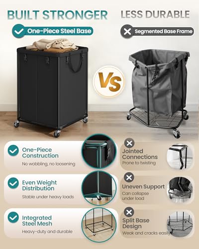SONGMICS Laundry Basket with Wheels, Rolling Laundry Hamper with Steel Frame, Removable Liner Bag,45 Gallon (170 L), Ink Black URLS031BH01