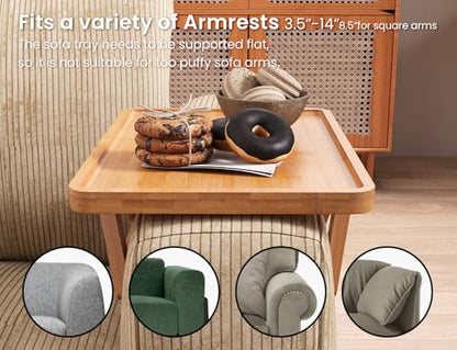 2 Pack Bamboo Couch Arm Tray,Folding Sofa Armrest Table（Natural） | Clip-On Couch Desk,Foldable, high load-bearing, Non-slip, no assembly，easy to wipe clean，Natural bamboo,Gift box