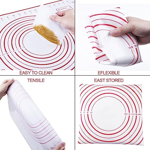 Stainless Steel Rolling Pin and Silicone Mat Set, Adjustable Thickness Rings - For Baking Dough, Pizza, Pies, Pastries, Pasta, Cookies