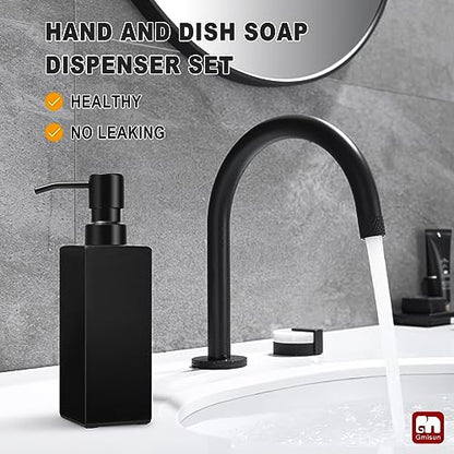 GMISUN Black Soap Dispenser, Hand Soap Dispenser Bathroom, 12oz Glass Soap Dispenser with Stainless Steel Pump, Liquid Dish Soap Dispenser for Kitchen, Modern Bathroom/Kitchen Soap Dispenser Set