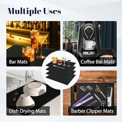 4 Pack Rubber Bar Mats for Countertop 18x12 Inch Black Silicone Bar Coffee Mat for Bartending Dish Drying Matt Home Bars Counter Cocktail Non Spill Mat for Bartender Bar Service Table Top Accessories