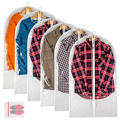 Clear Garment Bag Suit Bags for Closet Storage, Vinyl Garment Bags for Hanging Clothes, Coat Covers for Closet with Zipper and Plastic Garment Bags for Hanging Clothes - 24'' X 40''/6 Pack