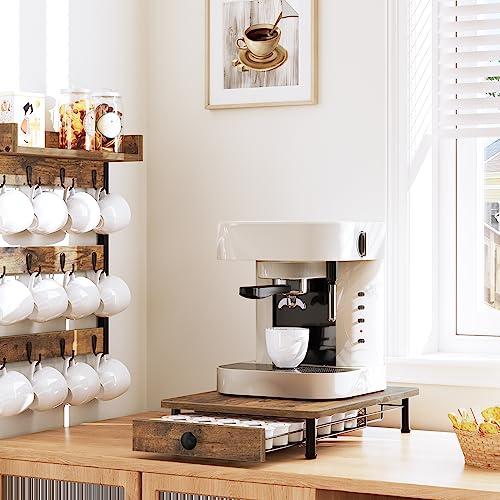 Coffee Pod Drawer Holder, Coffee Pod Drawer for K Cup, 35 Capacity Coffee Capsules Storage Organizer, Sliding Mesh Basket, for Home Office, Kitchen, Rustic Brown KH08BRG1