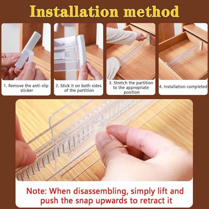 4 Pcs Drawer Dividers for Clothes,3.15" High 11.34"-19.69" clear | Adjustable Expandable Dresser Drawer Organizer, Clear Plastic Separators for Dresser, Baby Clothing